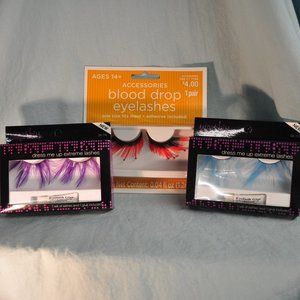 mixed bundle lot of 3 false eyelashes feather NIB blue purple red/black (35)